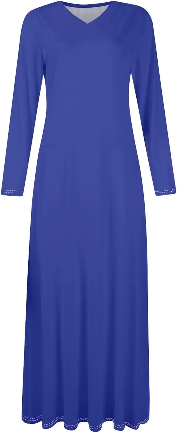 Womens Dresses for Wedding Guest 2025 Summer Long Sleeve V Neck Printed Maxi Dresses Casual Slim Fit Tunic Dress