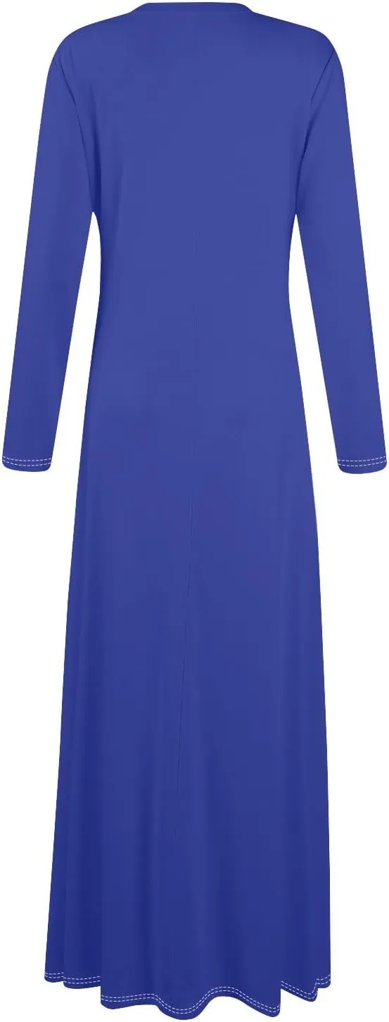 Womens Dresses for Wedding Guest 2025 Summer Long Sleeve V Neck Printed Maxi Dresses Casual Slim Fit Tunic Dress