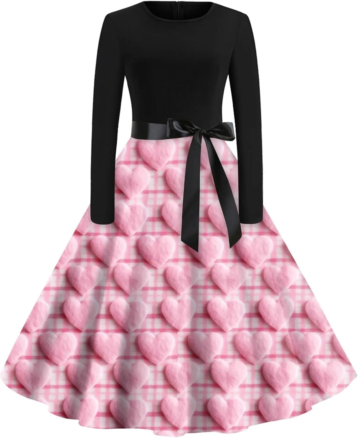 Women's Fashion Round Neck Casual Slim Valentine's Day Printed Long Sleeve Dresses Fashion