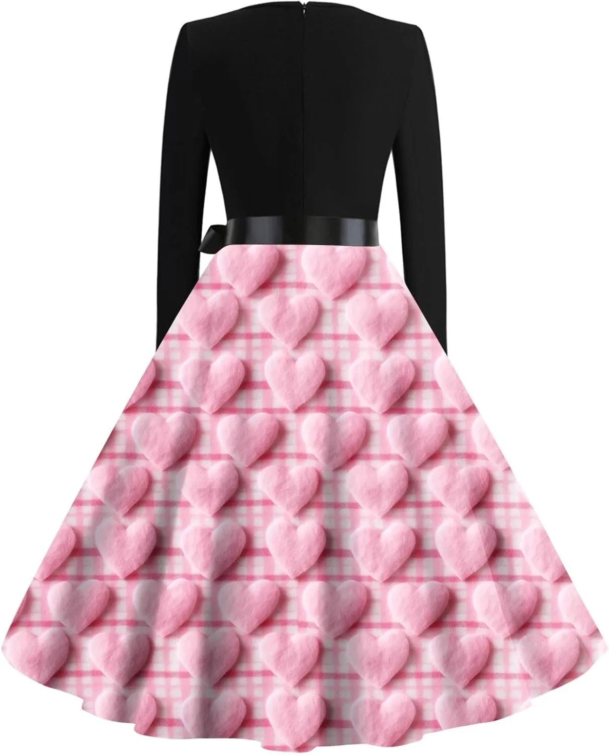 Women's Fashion Round Neck Casual Slim Valentine's Day Printed Long Sleeve Dresses Fashion