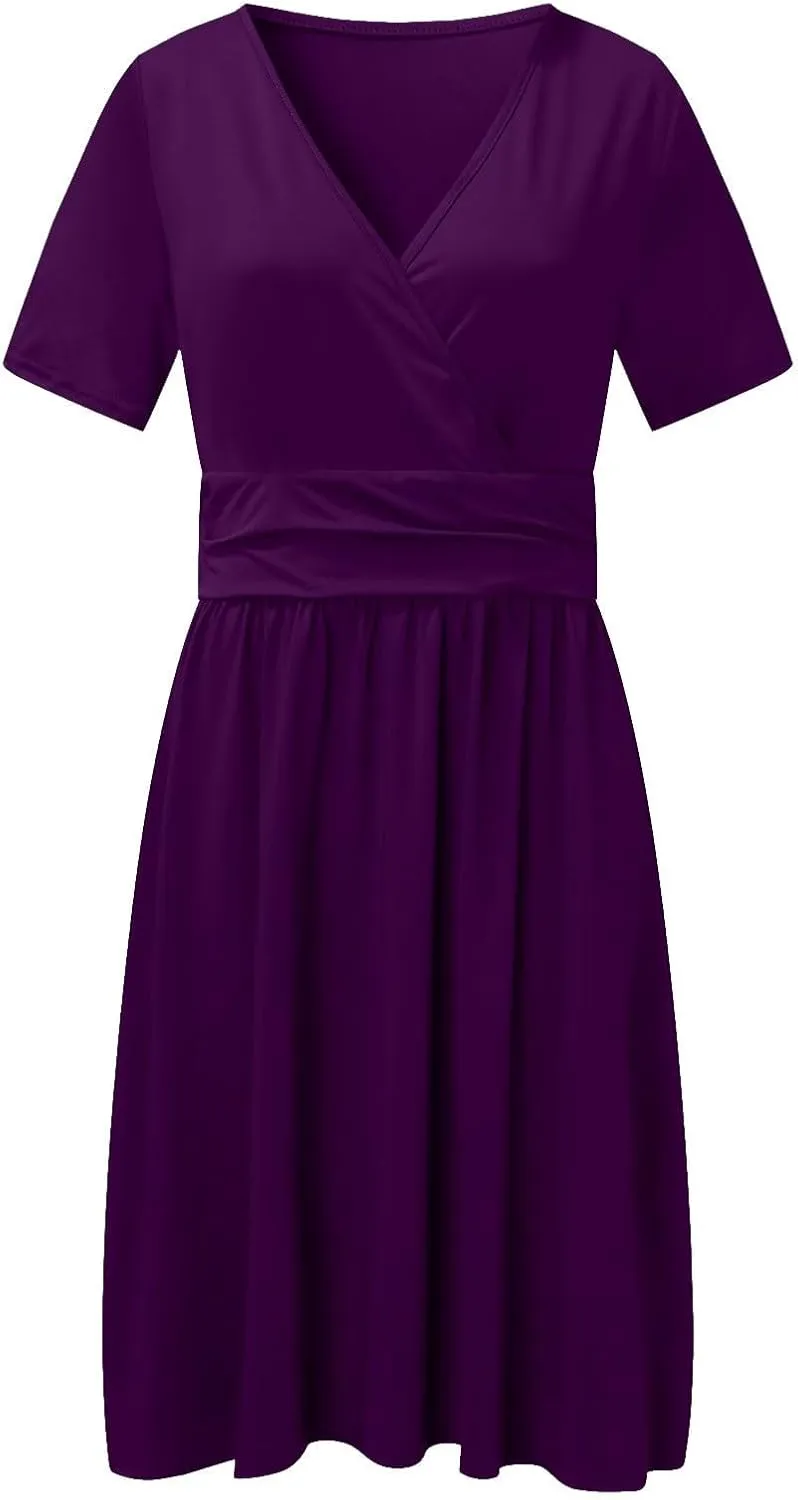 Women's Fashion Short Sleeve Printed Pocket Midi Length Casual Skirt Mix Dresses for Women