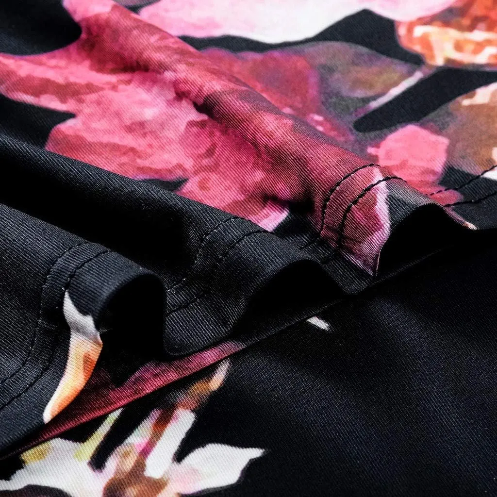 Women's Floral Printed Bodycon Dress Sexy Sleeveless Crewneck Ruffle Dress Summer Casual Party Short Mini Dress