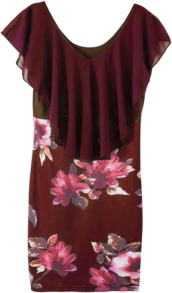 Women's Floral Printed Bodycon Dress Sexy Sleeveless Crewneck Ruffle Dress Summer Casual Party Short Mini Dress
