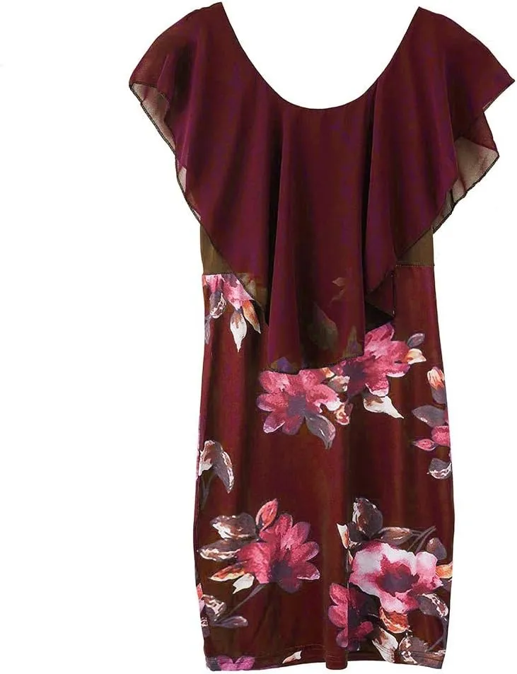 Women's Floral Printed Bodycon Dress Sexy Sleeveless Crewneck Ruffle Dress Summer Casual Party Short Mini Dress
