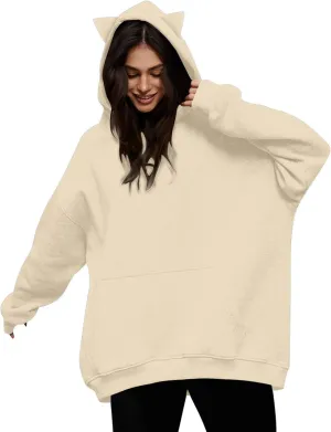 Womens Hoodies Cute Cat Ear Hoodie Sweatshirt Oversized Long Sleeve Pullover Tops Fleece Soft Pullover Sweater