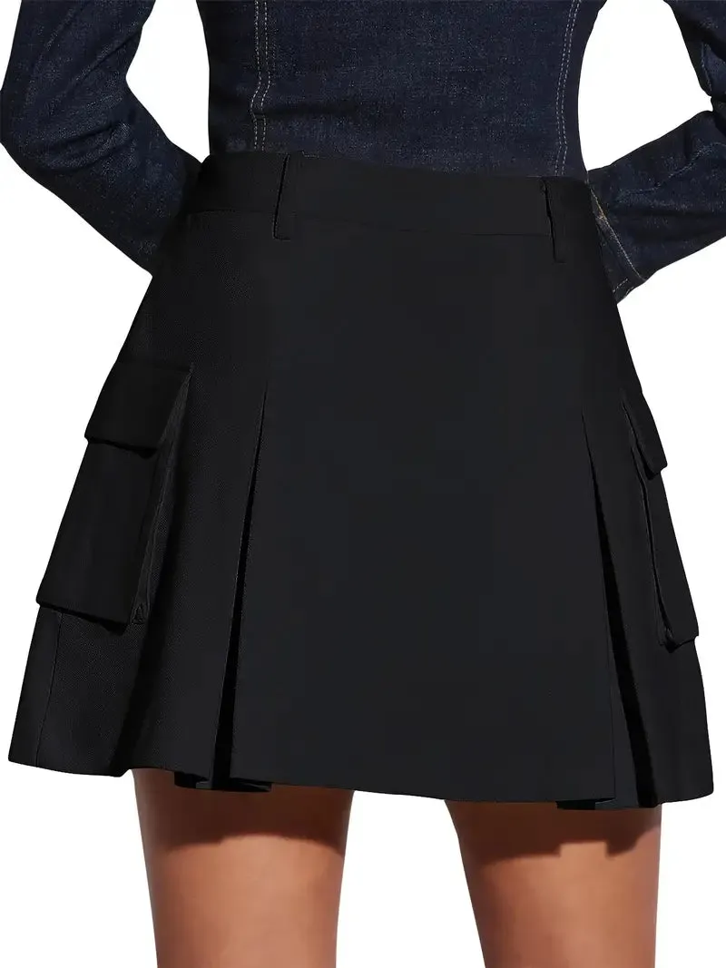 Women's Lightweight Cargo Black Mini Skirt