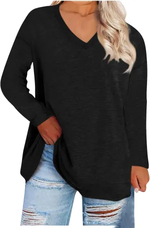Womens Long Sleeve Tops Oversized V Neck Sweatshirts Casual Trendy Shirts Fall Winter Clothes 2024
