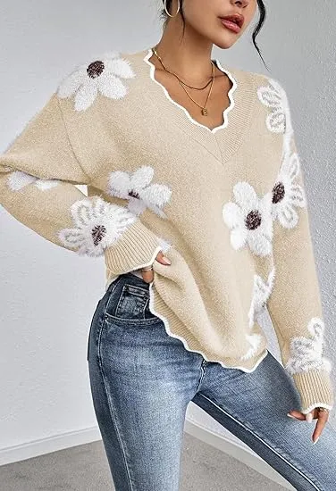 Women's Oversized V Neck Fuzzy Sweaters