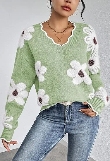 Women's Oversized V Neck Fuzzy Sweaters