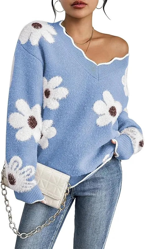 Women's Oversized V Neck Fuzzy Sweaters