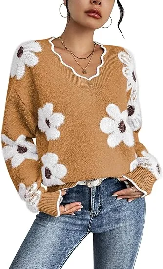 Women's Oversized V Neck Fuzzy Sweaters