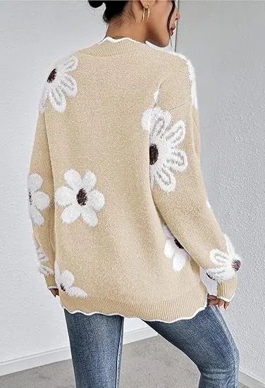 Women's Oversized V Neck Fuzzy Sweaters