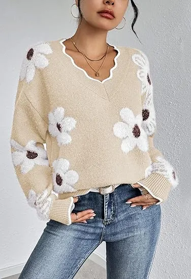 Women's Oversized V Neck Fuzzy Sweaters