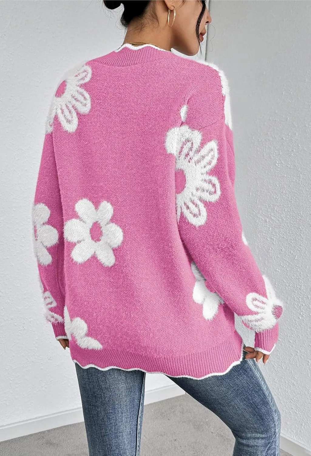 Women's Oversized V Neck Fuzzy Sweaters