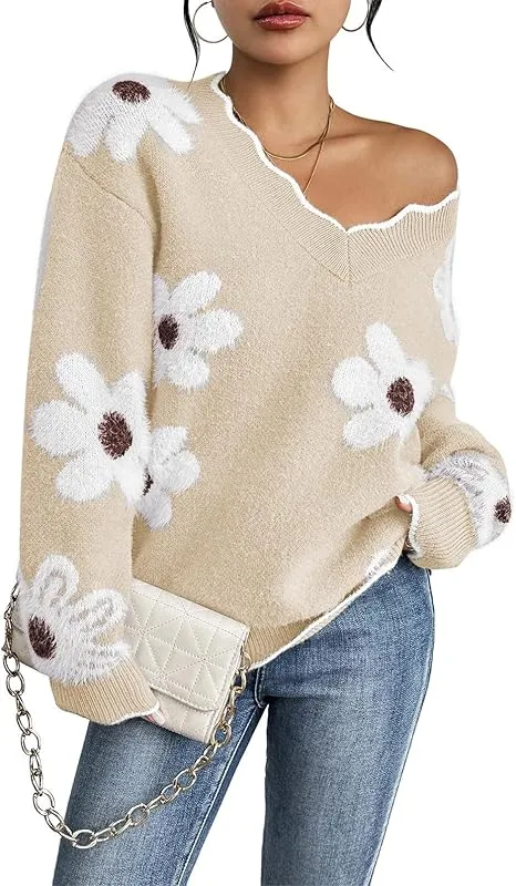 Women's Oversized V Neck Fuzzy Sweaters