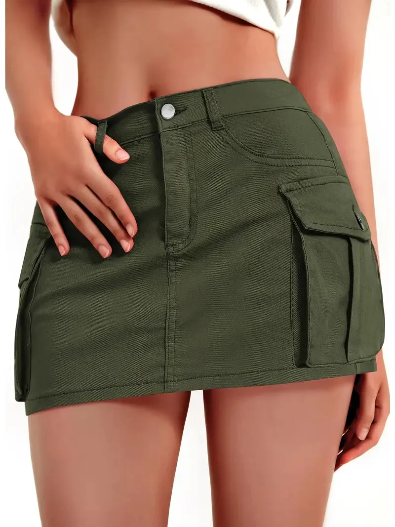 Women's Plain Mini Dark Green Skirt