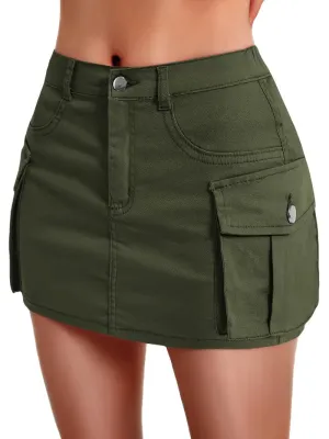 Women's Plain Mini Dark Green Skirt