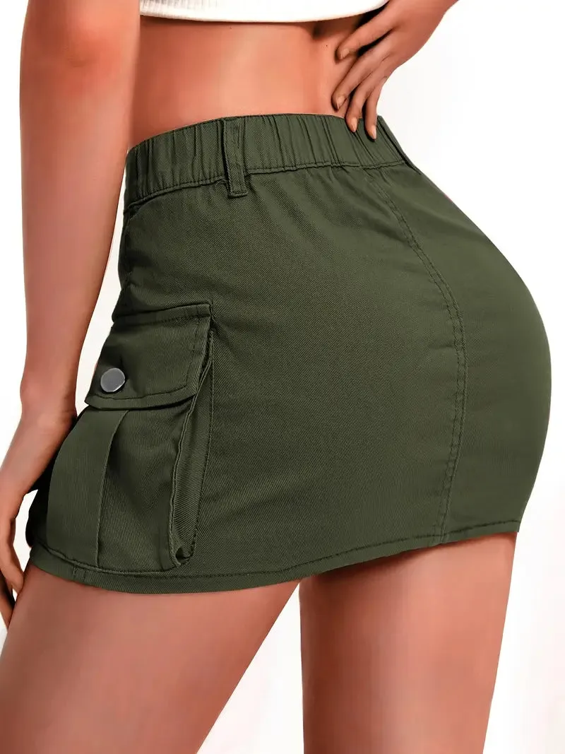 Women's Plain Mini Dark Green Skirt
