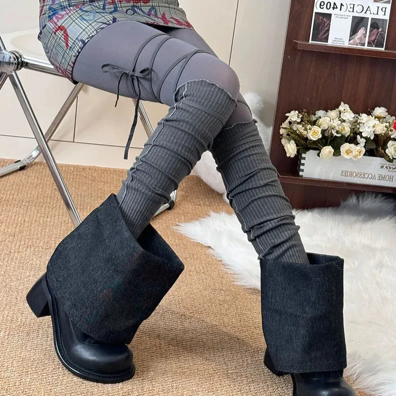 Women's Punk DIY Strappy Knee-High Ballet Socks  Y2K Lolita Gothic Japanese JK Mid Tube Stockings