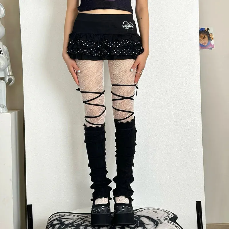 Women's Punk DIY Strappy Knee-High Ballet Socks  Y2K Lolita Gothic Japanese JK Mid Tube Stockings