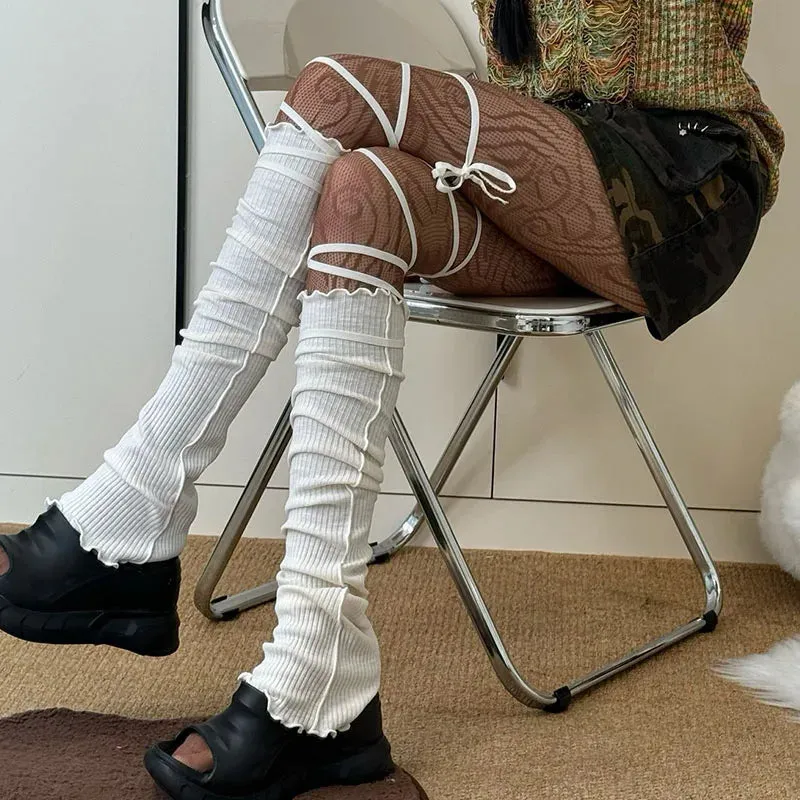 Women's Punk DIY Strappy Knee-High Ballet Socks  Y2K Lolita Gothic Japanese JK Mid Tube Stockings