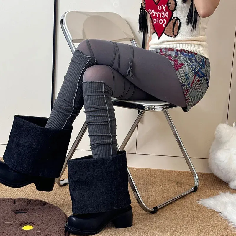 Women's Punk DIY Strappy Knee-High Ballet Socks  Y2K Lolita Gothic Japanese JK Mid Tube Stockings