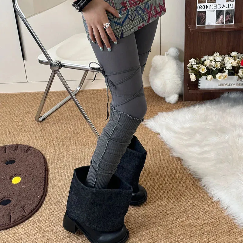 Women's Punk DIY Strappy Knee-High Ballet Socks  Y2K Lolita Gothic Japanese JK Mid Tube Stockings