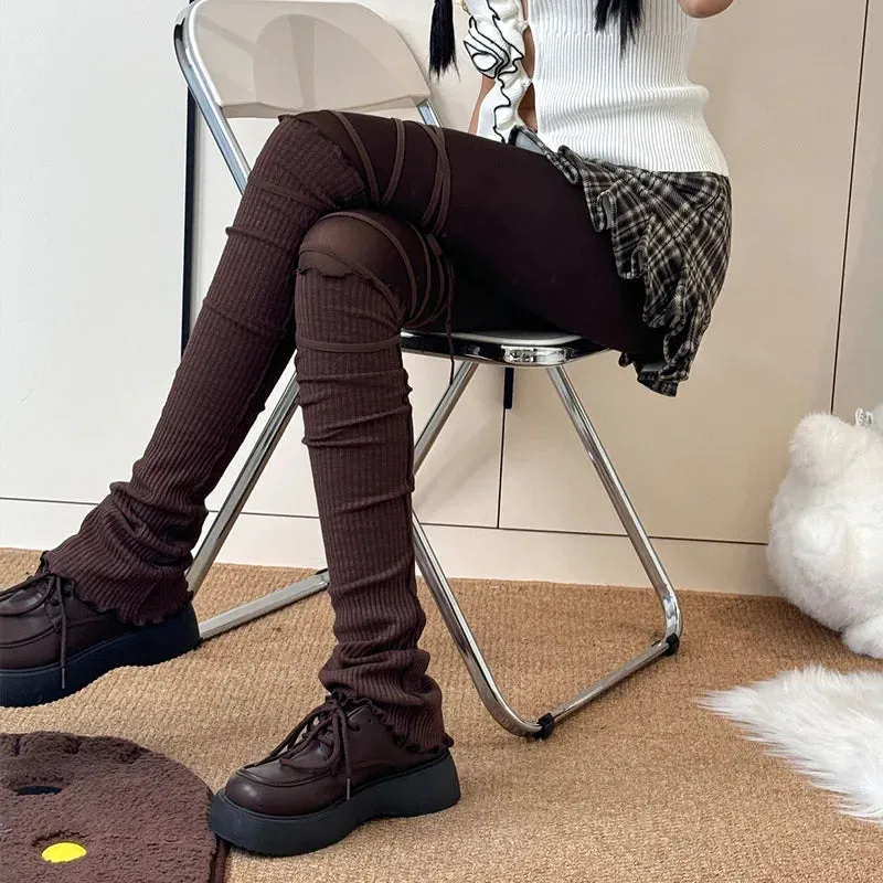 Women's Punk DIY Strappy Knee-High Ballet Socks  Y2K Lolita Gothic Japanese JK Mid Tube Stockings